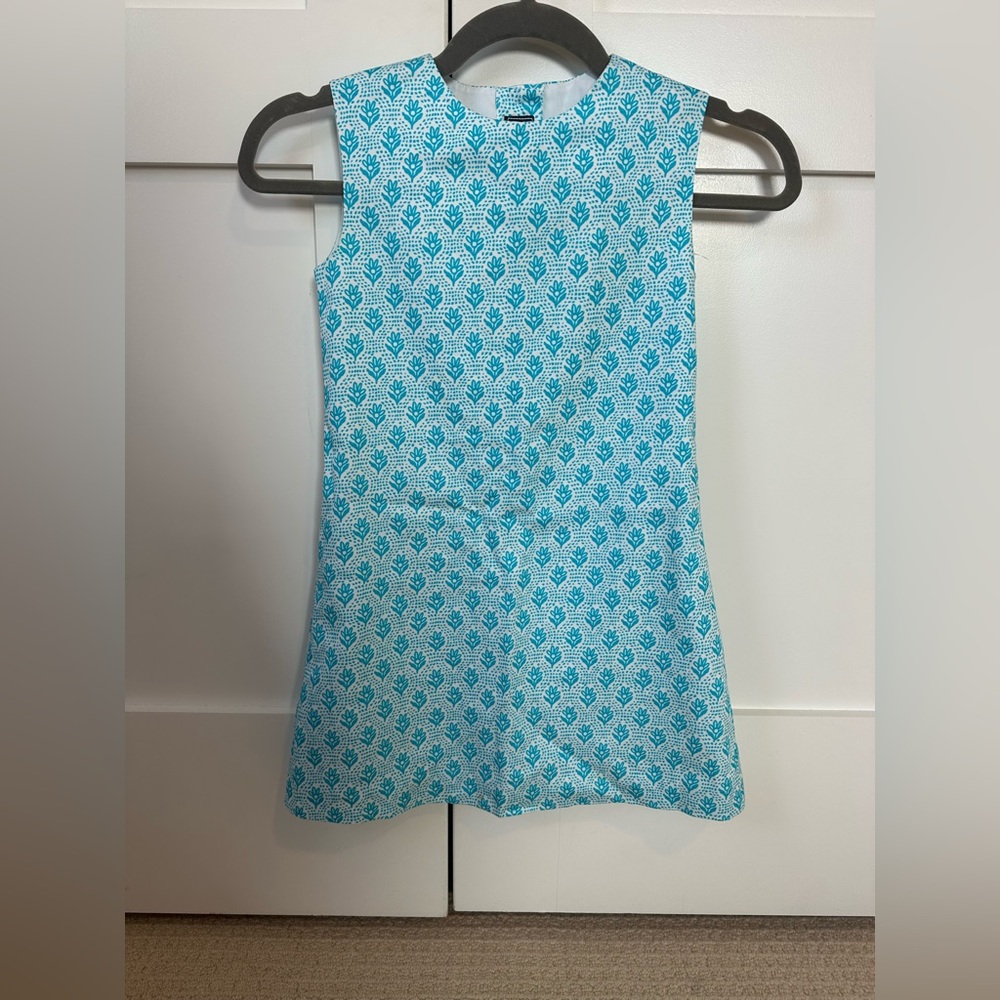 Oscar de la Renta Teal and White Sleeveless Dress
